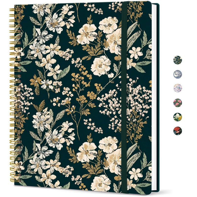 Taja Large Spiral Lined Journal for Women, 8.5" x 11" Notebooks for Work Collge Ruled, A4 Aesthetic Cute Journaling Notebooks for Writing, Plastic Cover, Evergreen Elegance - Image 1