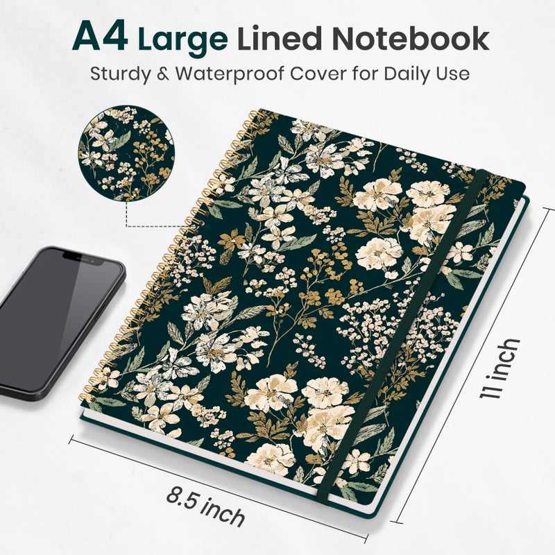 Taja Large Spiral Lined Journal for Women, 8.5" x 11" Notebooks for Work Collge Ruled, A4 Aesthetic Cute Journaling Notebooks for Writing, Plastic Cover, Evergreen Elegance - Image 5