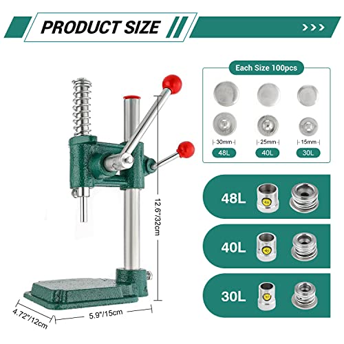 POWLAB Fabric Button Maker Machine,Button Maker Handmade Fabric Covered Button DIY Tool,Upholstery Fabric Covered Button Maker Kit with 300 Pcs Buttons and 3 Molds (18, 25, 30mm) for Clothes,Doll - Image 2