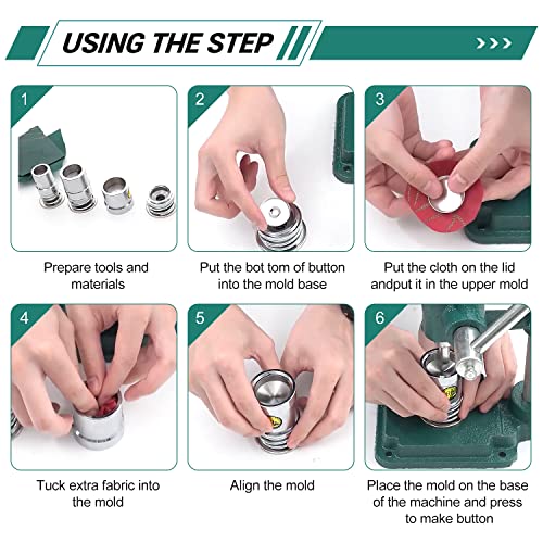 POWLAB Fabric Button Maker Machine,Button Maker Handmade Fabric Covered Button DIY Tool,Upholstery Fabric Covered Button Maker Kit with 300 Pcs Buttons and 3 Molds (18, 25, 30mm) for Clothes,Doll - Image 5