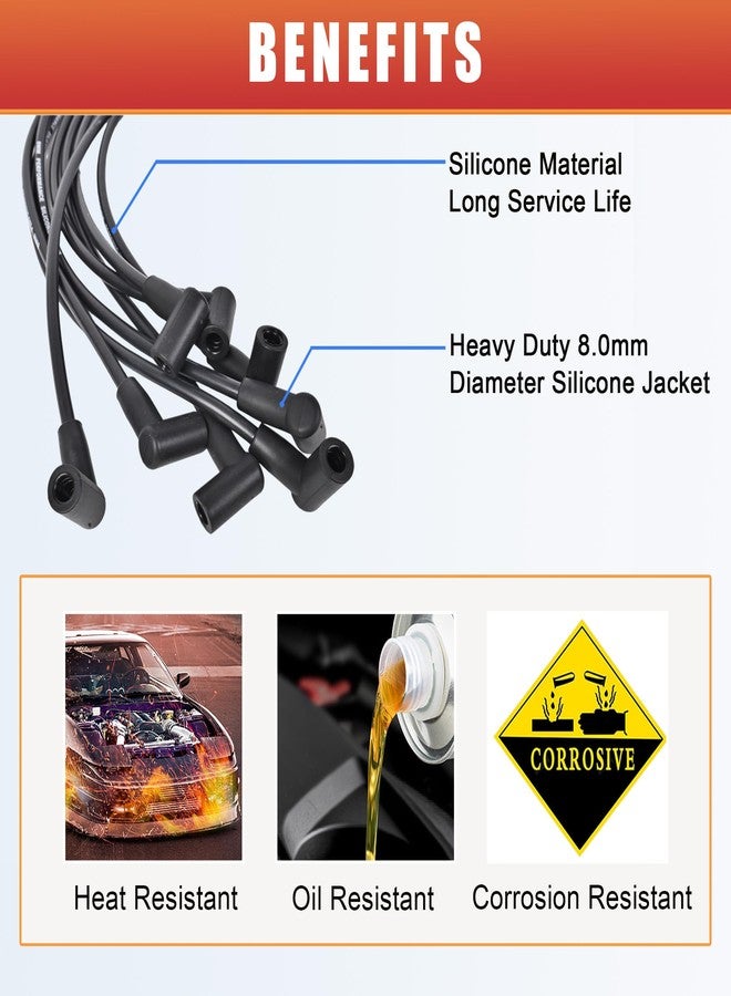RLP Silicone Spark Plug Wires Set 8.0mm Black Replacement for SBF Small Block Ford Valve Cover Wires 221 255 260 289 302 351W Fits HEI Distributor Caps - Image 4