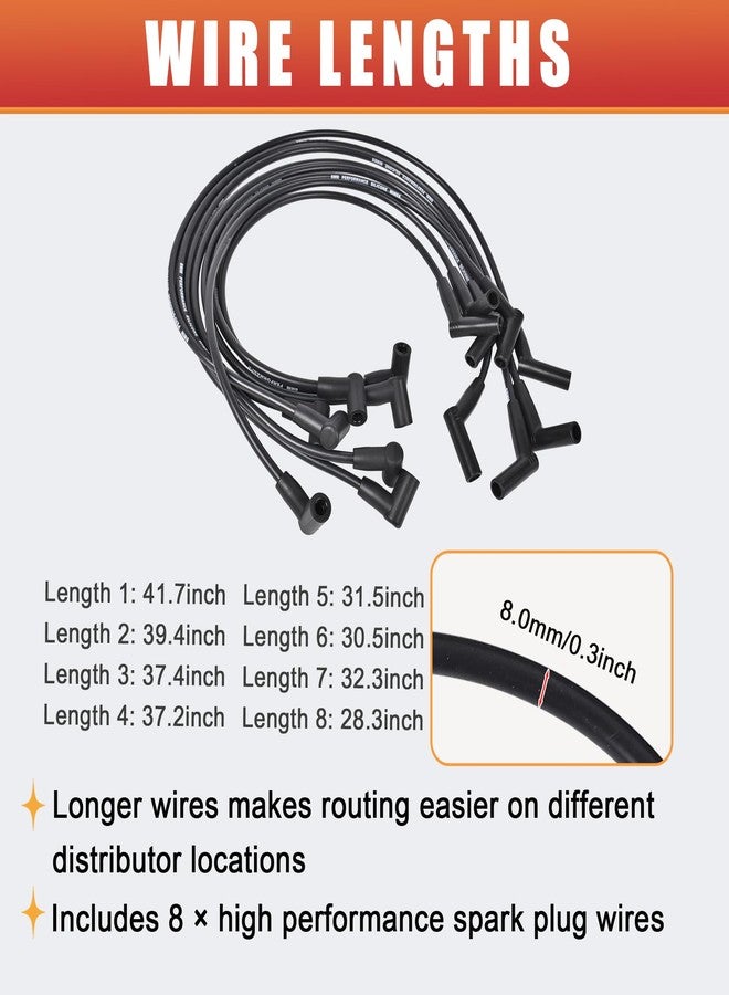 RLP Silicone Spark Plug Wires Set 8.0mm Black Replacement for SBF Small Block Ford Valve Cover Wires 221 255 260 289 302 351W Fits HEI Distributor Caps - Image 2