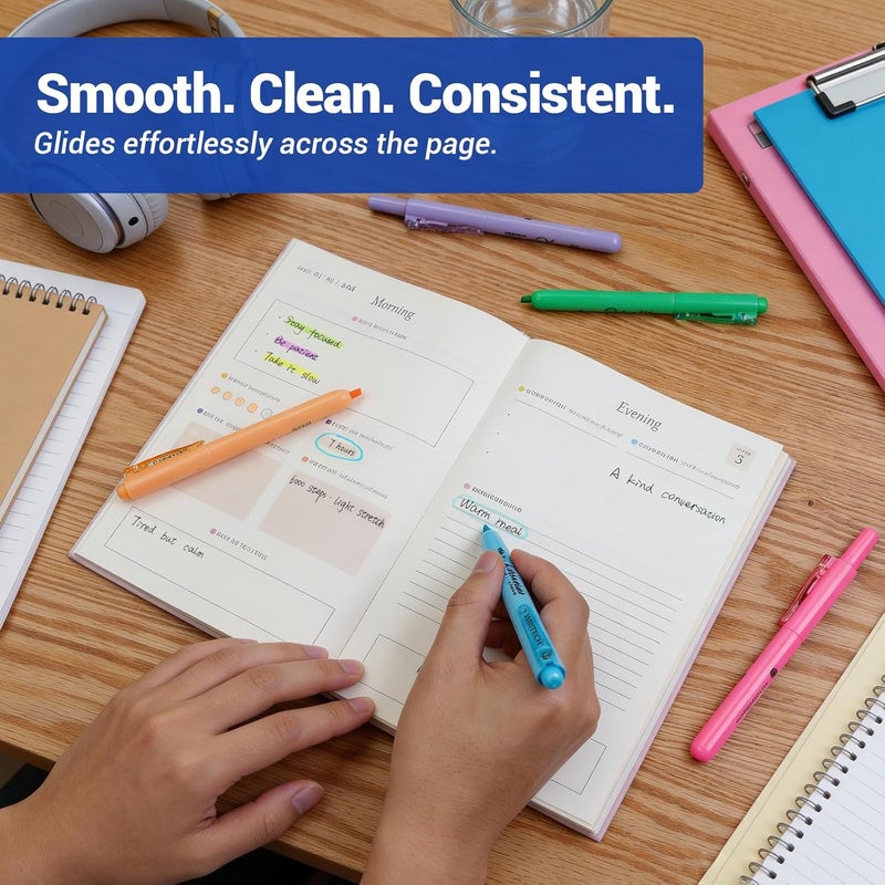 WRITECH Retractable Highlighters Assorted Colors: Chisel Tip Click Aesthetic Highlighter Marker Pens Pack Multi Colored Ink No Bleed Smear for Highlighting Journaling (12ct Neon+Pastel) - Image 5