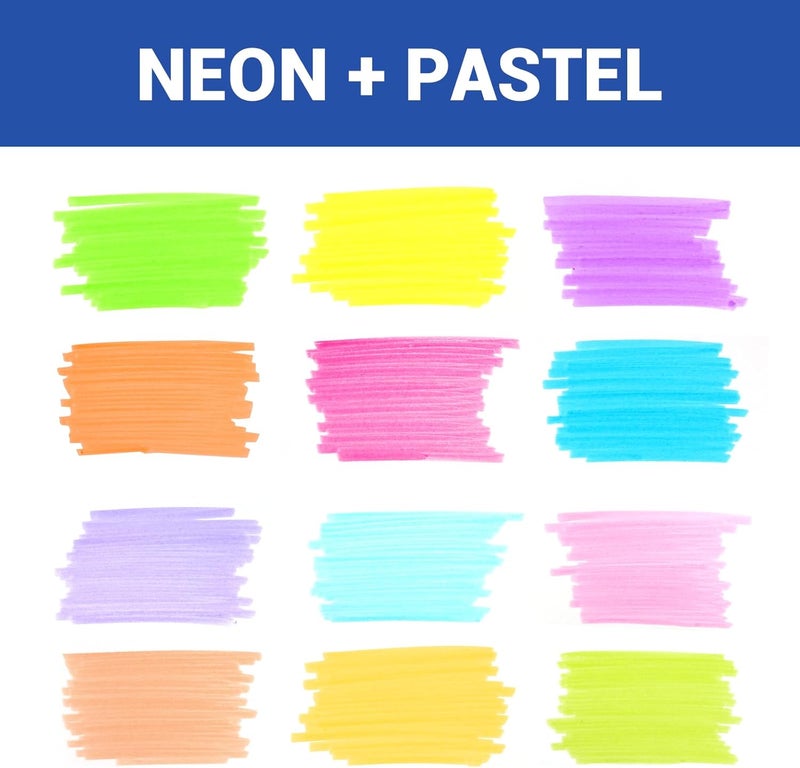WRITECH Retractable Highlighters Assorted Colors: Chisel Tip Click Aesthetic Highlighter Marker Pens Pack Multi Colored Ink No Bleed Smear for Highlighting Journaling (12ct Neon+Pastel) - Image 2