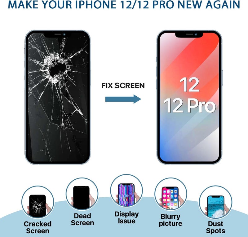 EXW iPhone 12/12 Pro Screen Replacement 6.1" Full HD LCD Display with Repair Tools - Image 5