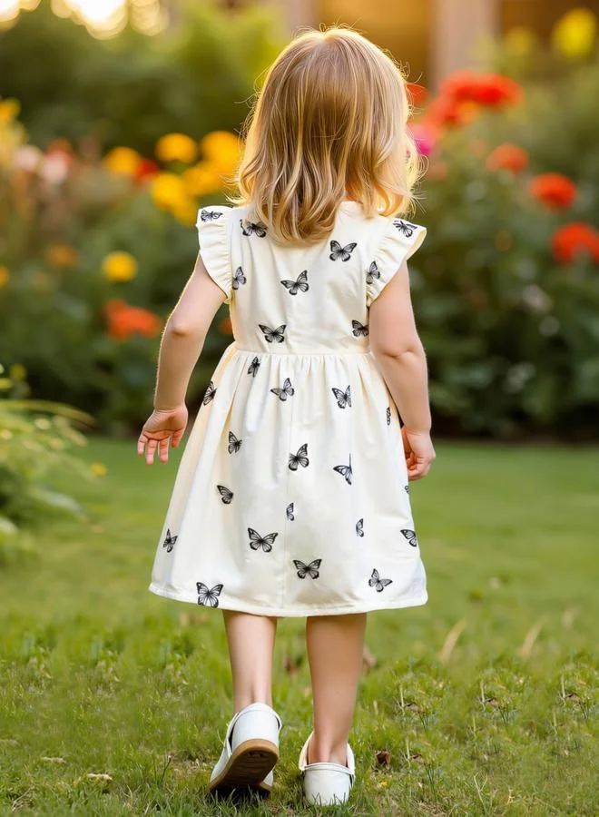 تايك تو فستان بحافة واسعة بدون أكمام وطبعة فراشة للأطفال
