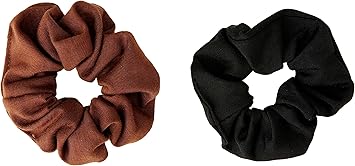 Manicare 2 Hair Scrunchies Black And Brown Medium Large Elastic Hair Ties Soft Fabric Hairbands Ponytail Holder Thick Bobbles Scrunchy Wristband Gentle On The Hair Hairdressing Accessory - Image 1