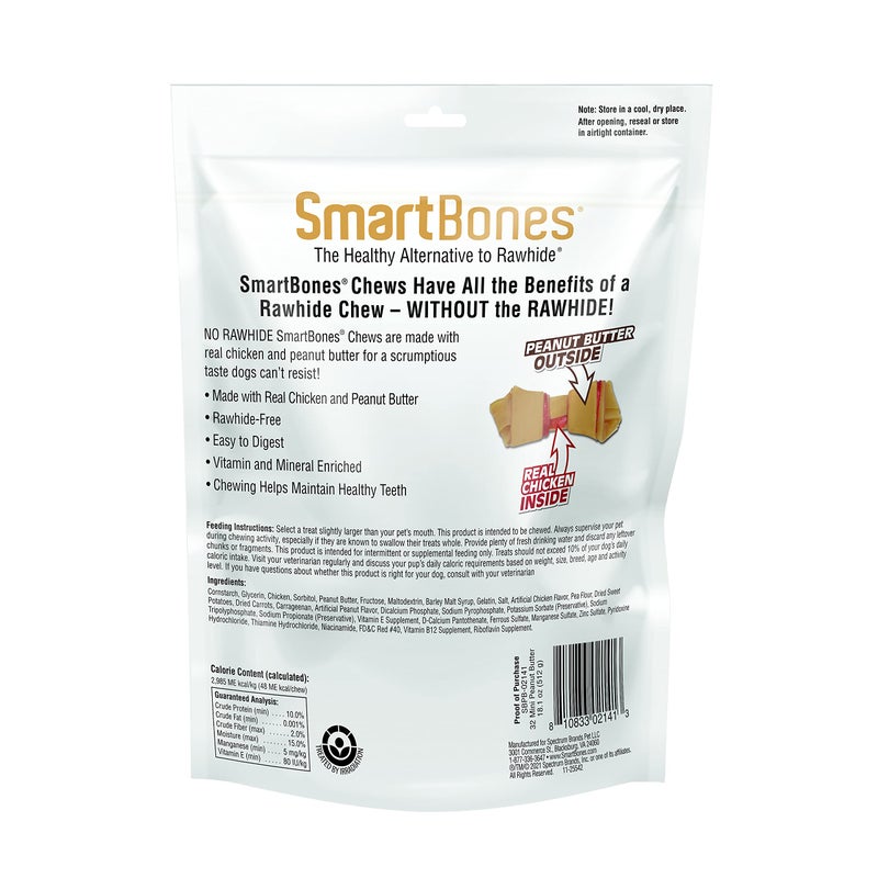 SmartBones Mini Chews With Real Peanut Butter 32 Count, Rawhide-Free Chews For Dogs - Image 2
