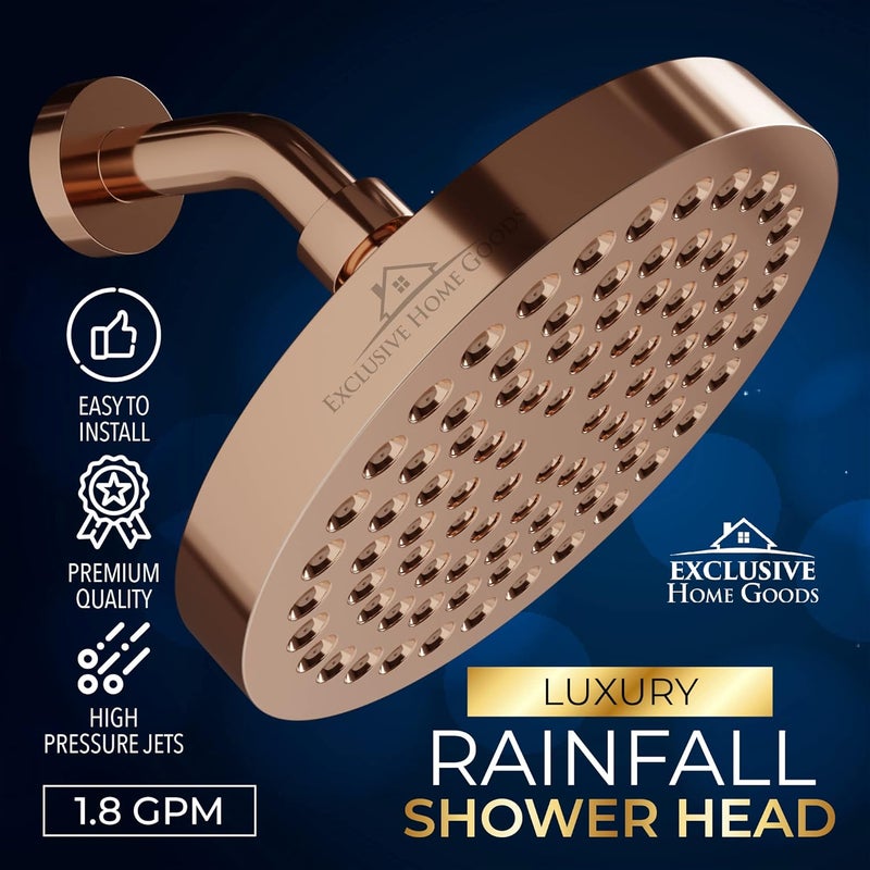 Heatsistence Rainfall Shower Head - 6" High Pressure Shower Heads - 1.8 GPM Shower Heads with Anti-Clog 90 Rubber Jets - 360° Rotation Adjustable Shower Head - Rustproof Bathroom Shower Head - Rose Gold - Image 3