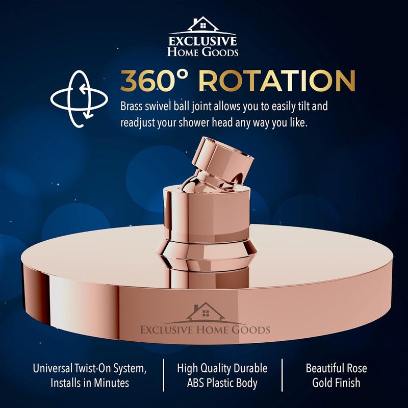 Heatsistence Rainfall Shower Head - 6" High Pressure Shower Heads - 1.8 GPM Shower Heads with Anti-Clog 90 Rubber Jets - 360° Rotation Adjustable Shower Head - Rustproof Bathroom Shower Head - Rose Gold - Image 5