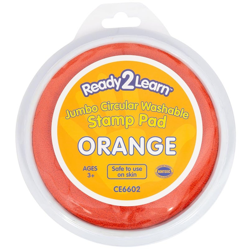 READY 2 LEARN Jumbo Circular Washable Stamp Pad Orange 575 dia NonToxic Fade Resistant Ideal Size for Handprints and Footprints