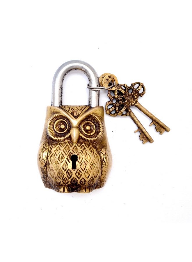 Two Moustaches Owl Design Golden Functional Brass Lock With 2 Keys (Golden, Standard) - Key Lock - Image 1