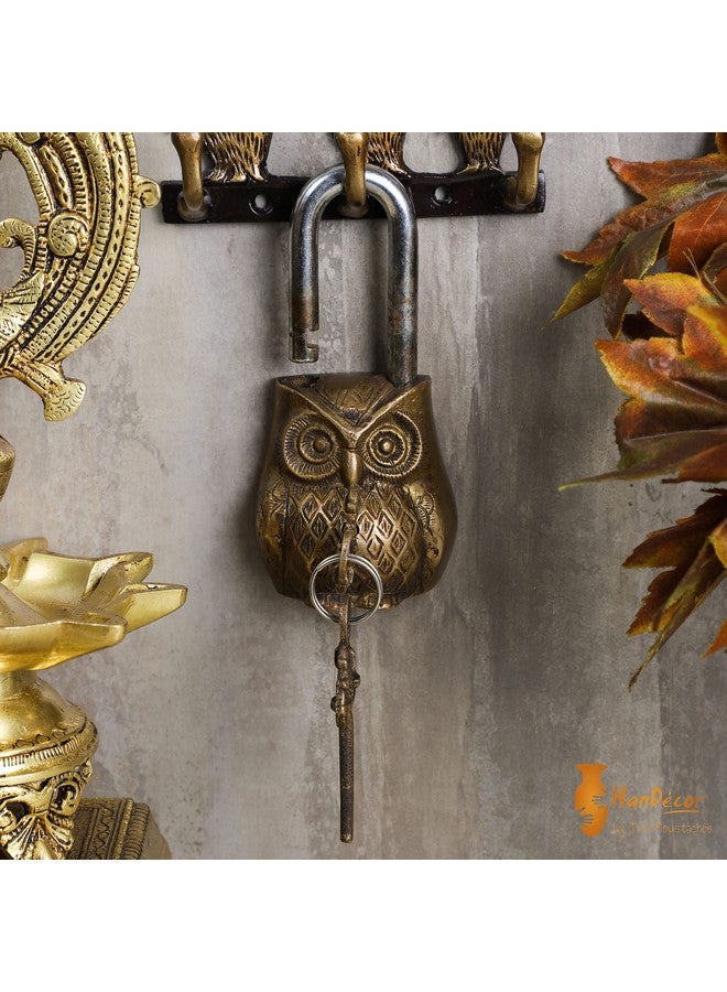 Two Moustaches Owl Design Golden Functional Brass Lock With 2 Keys (Golden, Standard) - Key Lock - Image 2