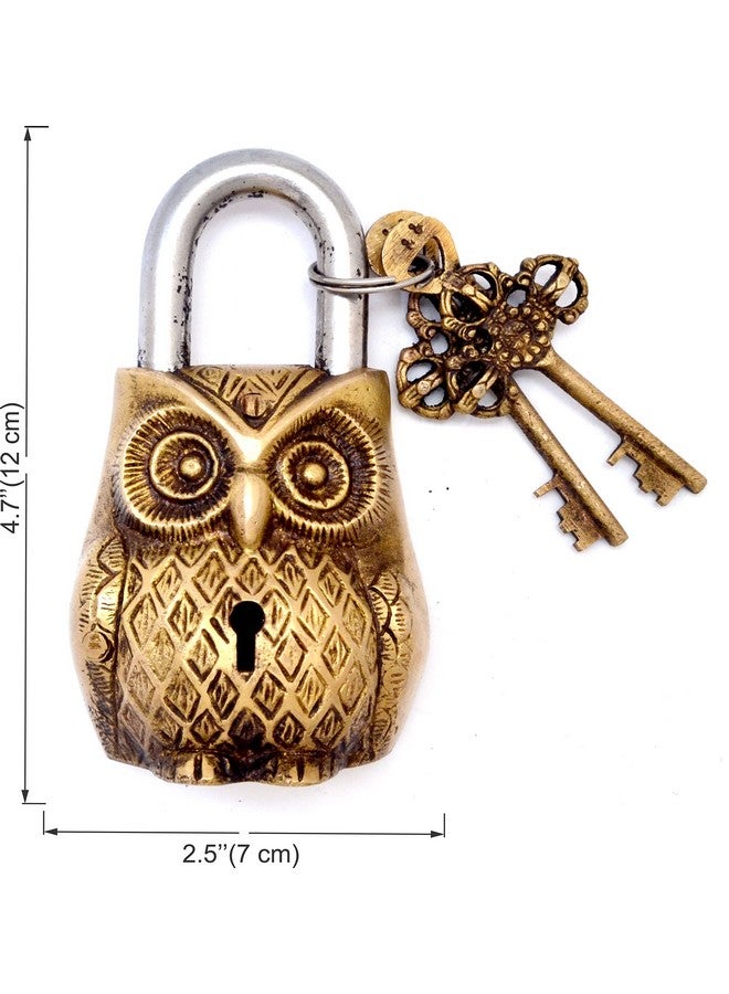 Two Moustaches Owl Design Golden Functional Brass Lock With 2 Keys (Golden, Standard) - Key Lock - Image 3