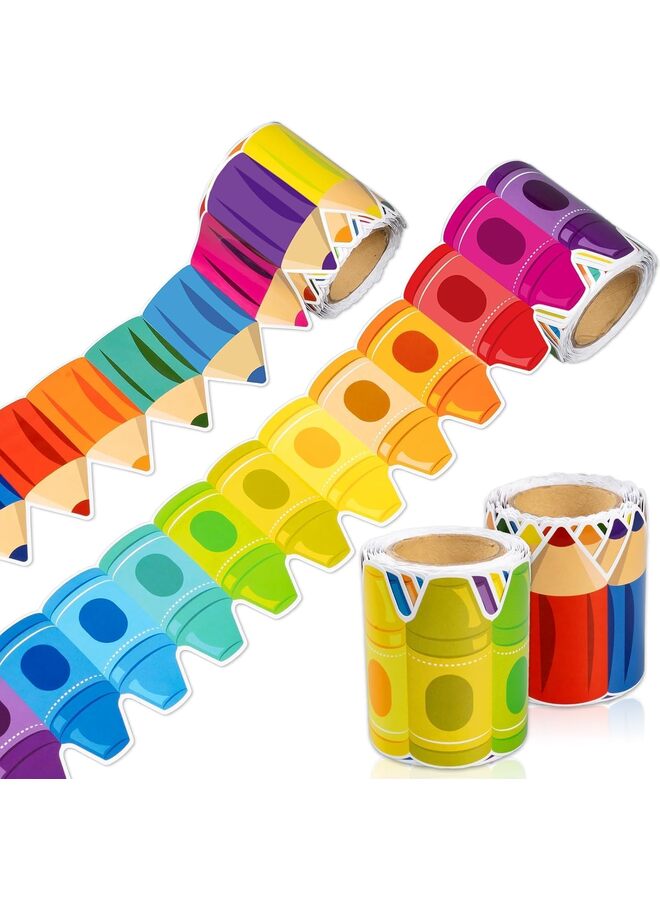 زخارف حدود لوحة الإعلانات بطول 52 قدمًا، لفافتان من حواف حدود أقلام التلوين للمدرسة والفصول الدراسية ولوحة الإعلانات والجدار والنافذة والباب - Image 1