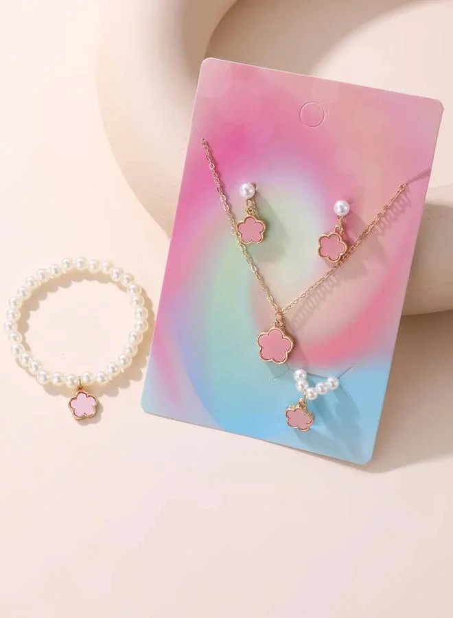 Take Two  Girls Light Pink Flower Charm Necklace, Bracelet, Ring and Earrings Set for Women | Best Price UAE