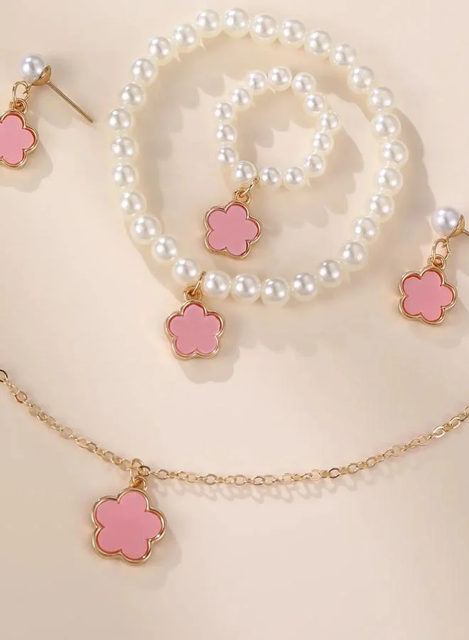 Take Two  Girls Light Pink Flower Charm Necklace, Bracelet, Ring and Earrings Set for Women | Best Price UAE