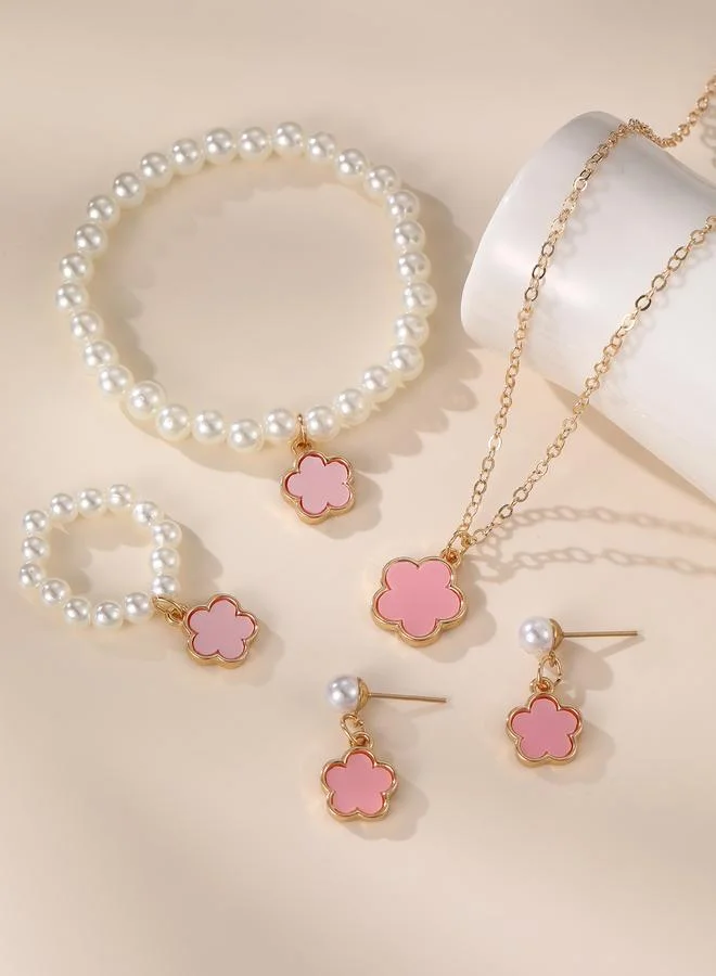Take Two  Girls Light Pink Flower Charm Necklace, Bracelet, Ring and Earrings Set for Women | Best Price UAE