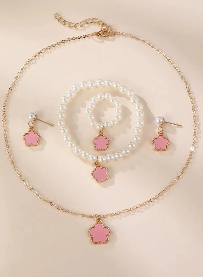 Take Two  Girls Light Pink Flower Charm Necklace, Bracelet, Ring and Earrings Set for Women | Best Price UAE