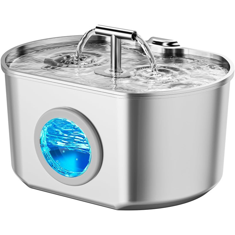 Neareal Cat Water Fountain Stainless Steel - Pet Drinking Fountain for Cats Indoor - 2.2L/74oz Automatic Water Dispenser with Watering Level Window (1 Filter) - Image 1
