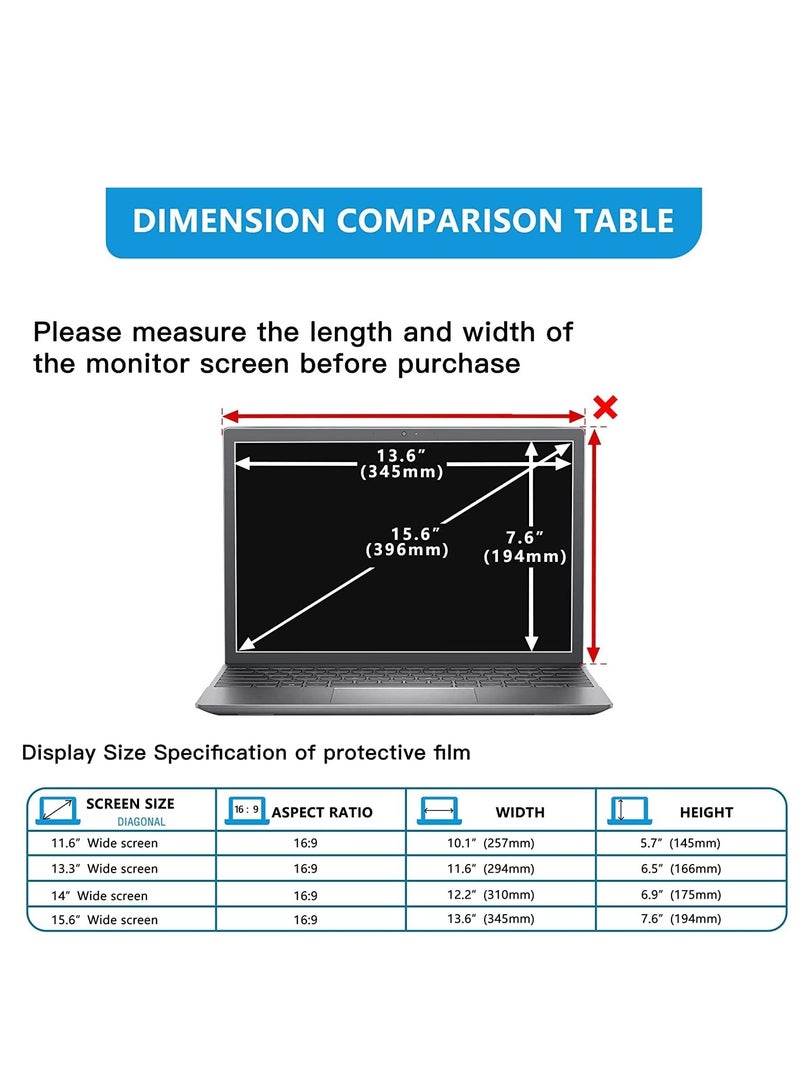 Laptop Privacy Screen 15.6 Inch 16:9 Aspect Ratio, Laptop Screen Privacy Shield Compatible With Lenovo Hp Dell Acer Asus Thinkpad Envy Xps, Removable Anti Glare Blue Light Computer Filter Protector  - Image 2