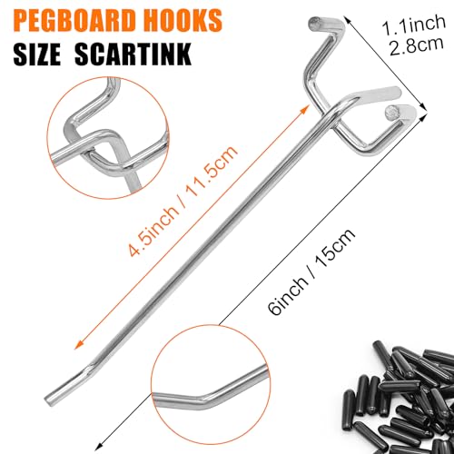 Scartink Pegboard Hooks Pegboard Accessories,6 inch,Pegboard Organizer Kit for Garage Organization,Tool Storage,20 Pack - Image 2
