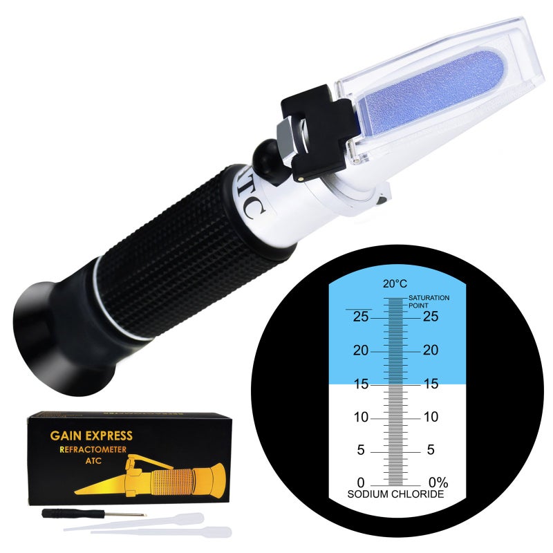 GAIN EXPRESS 028 Salinity Refractometer ATC Sodium Chloride NaCl Salt Level Meter Tester Test Kit for Sea Water Brine Seawater Food Industry Pickle Soy Sauce 02 Accuracy - Image 2