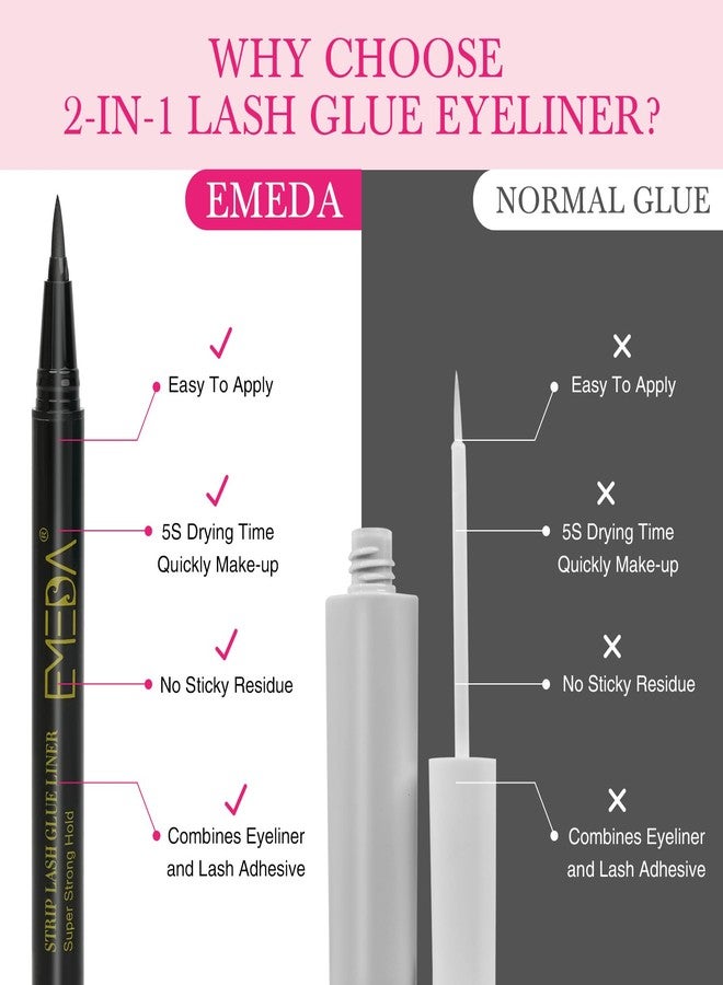 EMEDA Strip Eyelash Glue Eyeliner Waterproof - 2-in-1 Black Eyelash Glue Pen and Eyeliner, Eyelash Liner for 48H Waterproof Long Lasting for Strip Lashes, 3S Quick Dry Beginner Friendly by EMEDA (01) - Image 5