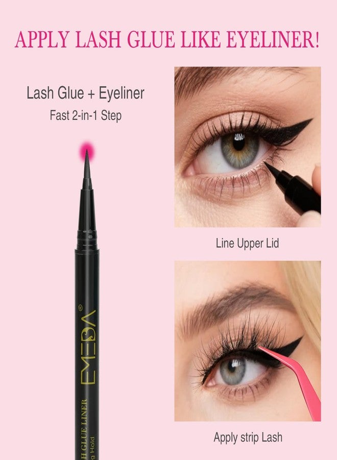 EMEDA Strip Eyelash Glue Eyeliner Waterproof - 2-in-1 Black Eyelash Glue Pen and Eyeliner, Eyelash Liner for 48H Waterproof Long Lasting for Strip Lashes, 3S Quick Dry Beginner Friendly by EMEDA (01) - Image 3