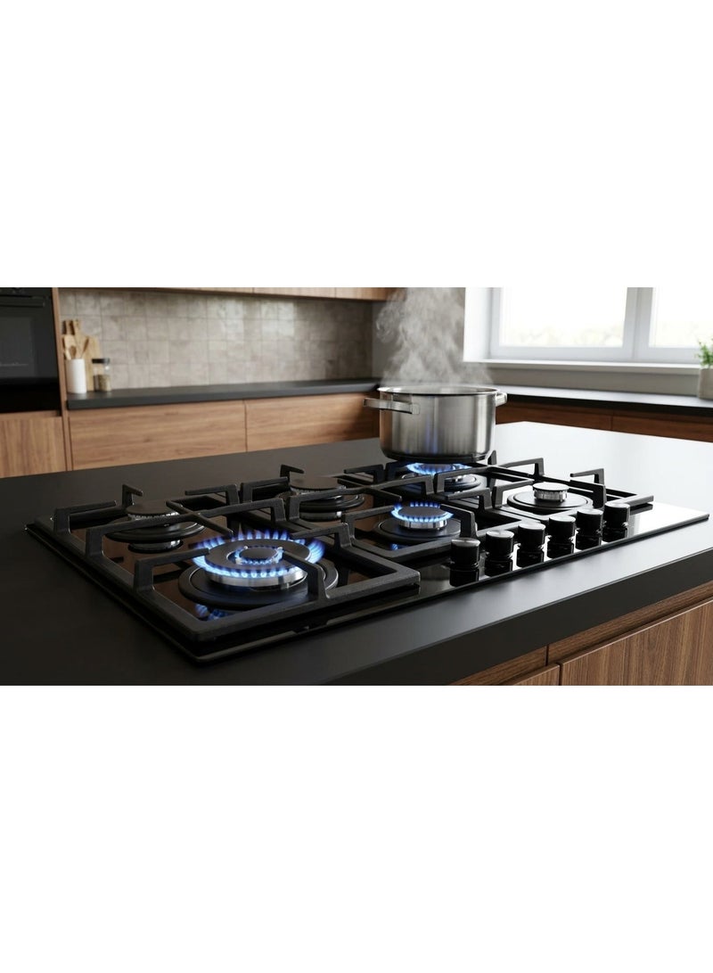 هانس مسطح غاز بلت إن مقاس 90 سم  Maxi+ FullZone -شعلات  6  - شعلتا Wok من SABAF - صمامات غاز SABAF إيطالية - زجاج مقوى 8 مم - إشعال تلقائي InstantFlame - نظام أمان كامل للغاز FFD وحوامل من الحديد الزهر - ستانلس ستيل - BROGHO 9L4GWM GB GB SF - Image 5