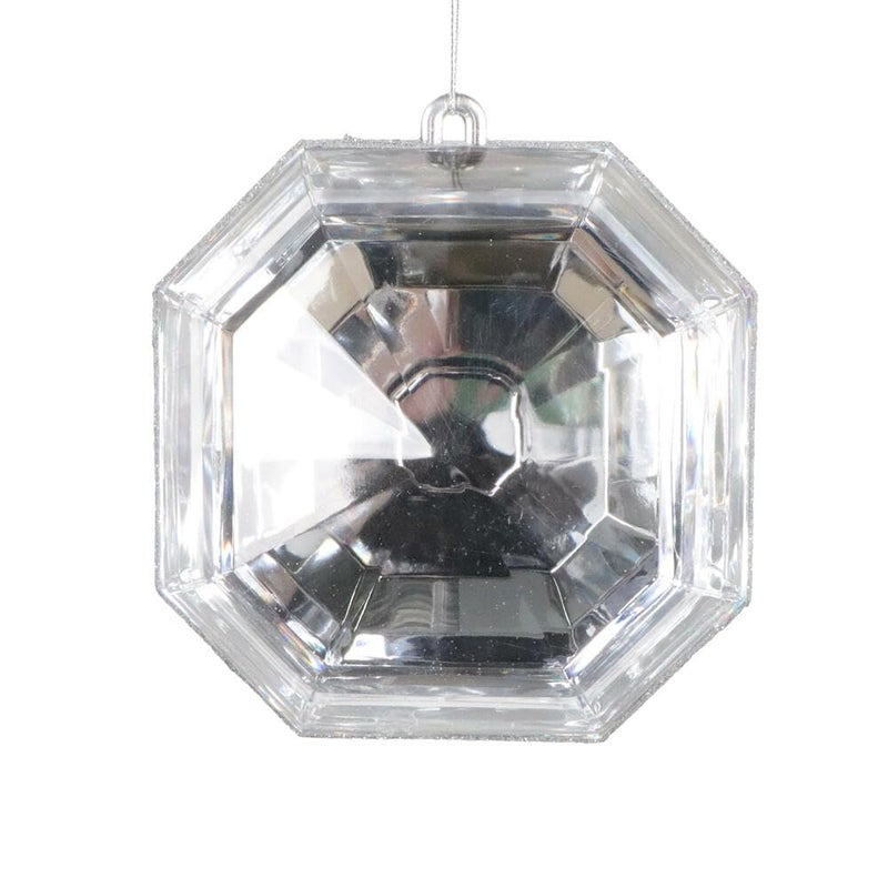 Vickerman 6" Silver Square Jewel Glitter Ornament. 2 per Bag. - Image 1