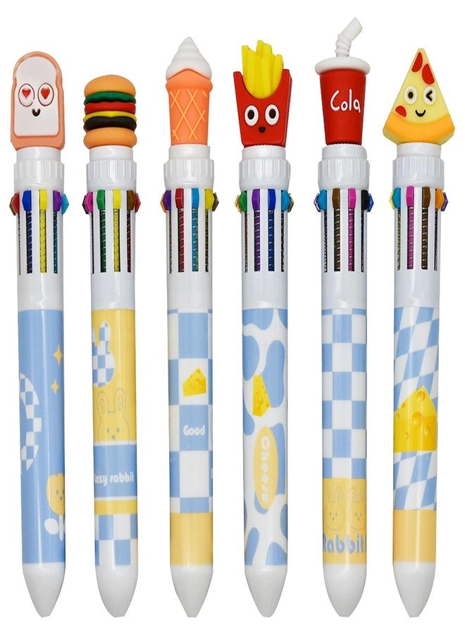 Maydahui 6 PCS 10 in 1 Shuttle Pens Retractable Multicolor Ballpoint Pen 10 Color Pens Hamburger Coke Ice Cream Bread Pizza French Fries Food Style for School Home Office - Image 1