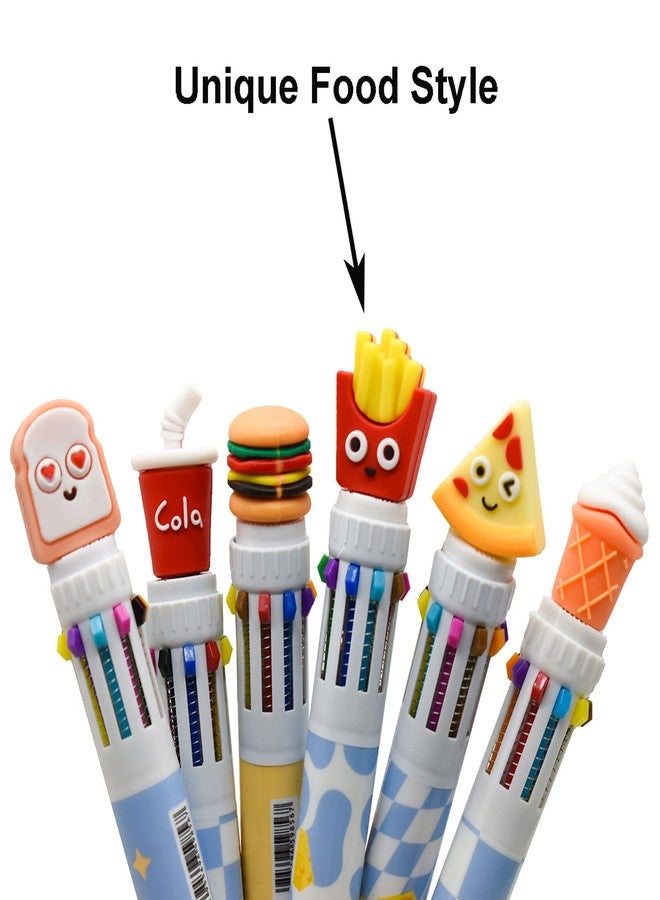 Maydahui 6 PCS 10 in 1 Shuttle Pens Retractable Multicolor Ballpoint Pen 10 Color Pens Hamburger Coke Ice Cream Bread Pizza French Fries Food Style for School Home Office - Image 3