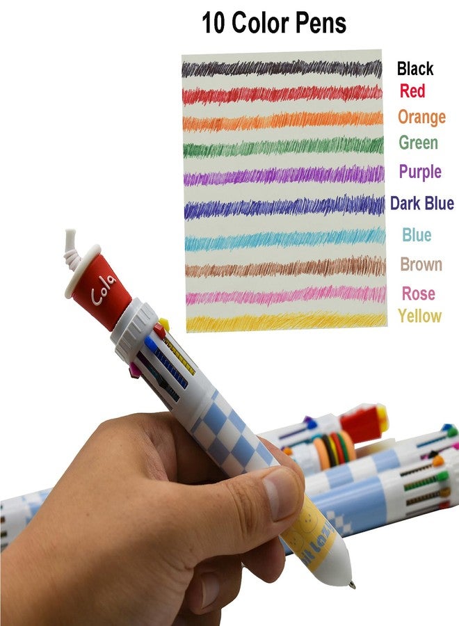 Maydahui 6 PCS 10 in 1 Shuttle Pens Retractable Multicolor Ballpoint Pen 10 Color Pens Hamburger Coke Ice Cream Bread Pizza French Fries Food Style for School Home Office - Image 5