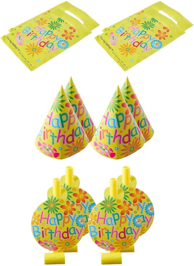 Party Party happy birthday print gift bags, hats and horns set, 32179 multi color set of 12 