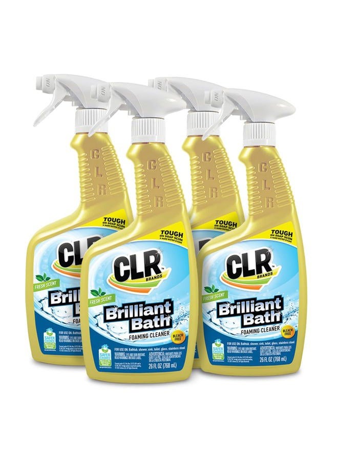 CLR Brilliant Bath Foaming Bathroom Cleaner Spray - Dissolves Calcium, Lime, and Soap Scum - Fresh Scent, 26 Ounce Bottle (Pack of 4) - Image 1