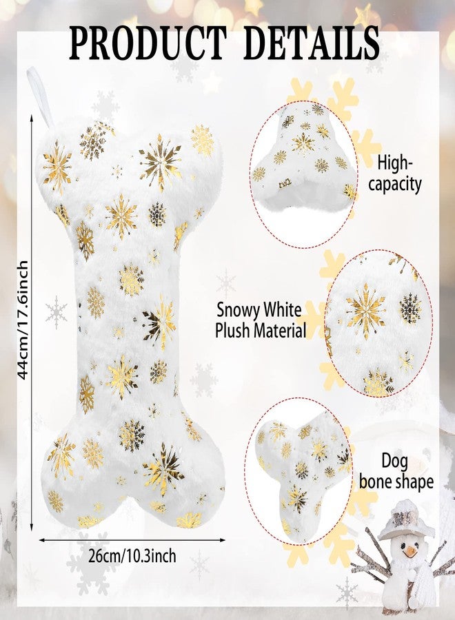 Hungdao 2 Pcs Pet Dog Christmas Stockings Silver Golden Snowflake Sequin Dog Christmas Stockings Plush Dog Bone Hanging Decor for Pets Dogs Xmas Holiday Season Party Decor(Gold, Silver) - Image 2