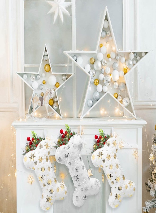 Hungdao 2 Pcs Pet Dog Christmas Stockings Silver Golden Snowflake Sequin Dog Christmas Stockings Plush Dog Bone Hanging Decor for Pets Dogs Xmas Holiday Season Party Decor(Gold, Silver) - Image 3