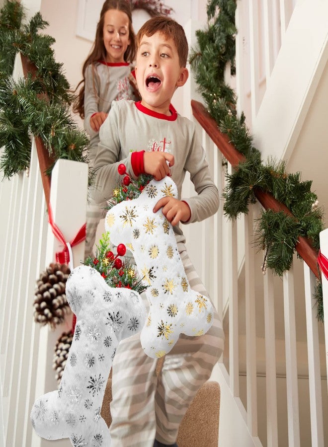 Hungdao 2 Pcs Pet Dog Christmas Stockings Silver Golden Snowflake Sequin Dog Christmas Stockings Plush Dog Bone Hanging Decor for Pets Dogs Xmas Holiday Season Party Decor(Gold, Silver) - Image 4