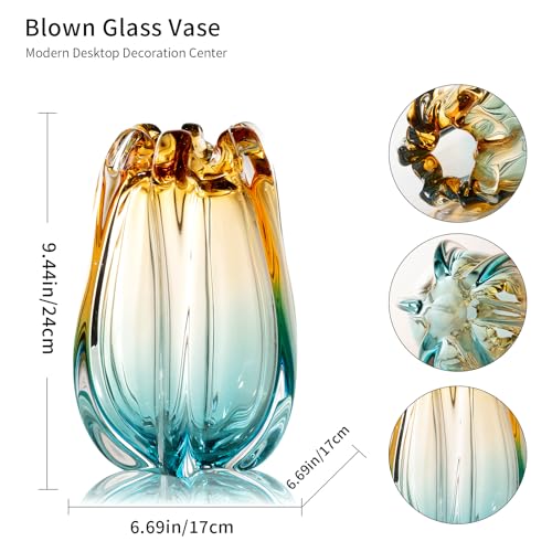 YACSNBF Hand Blown Glass Flower vases, Unique Glass vases, Wide Mouth vases, Small Modern Art Deco Glass vases for Home Living Room, Office, Table centerpieces, Bookshelves and Wedding Decorations - Image 3