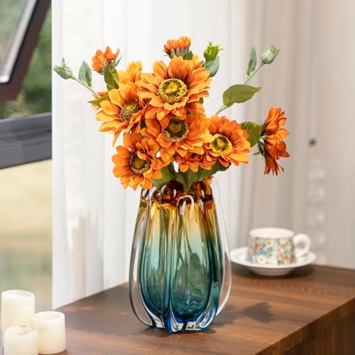 YACSNBF Hand Blown Glass Flower vases, Unique Glass vases, Wide Mouth vases, Small Modern Art Deco Glass vases for Home Living Room, Office, Table centerpieces, Bookshelves and Wedding Decorations - Image 5