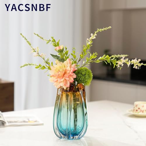 YACSNBF Hand Blown Glass Flower vases, Unique Glass vases, Wide Mouth vases, Small Modern Art Deco Glass vases for Home Living Room, Office, Table centerpieces, Bookshelves and Wedding Decorations - Image 4