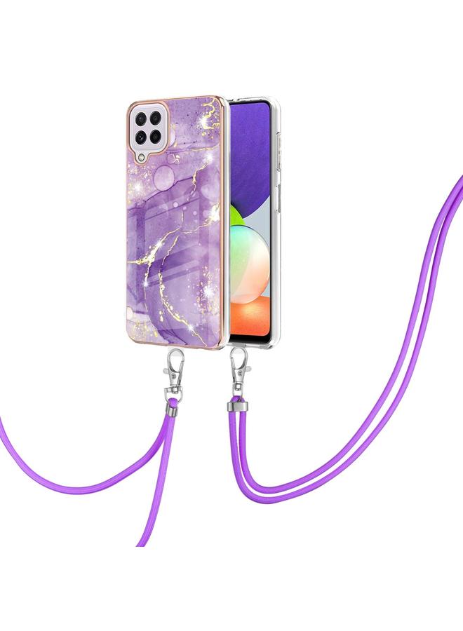 S-TOP Case For Samsung Galaxy A22 4G EU Version 158mm Electroplating Marble Pattern IMD TPU Shockproof Case with Neck Lanyard - Image 1