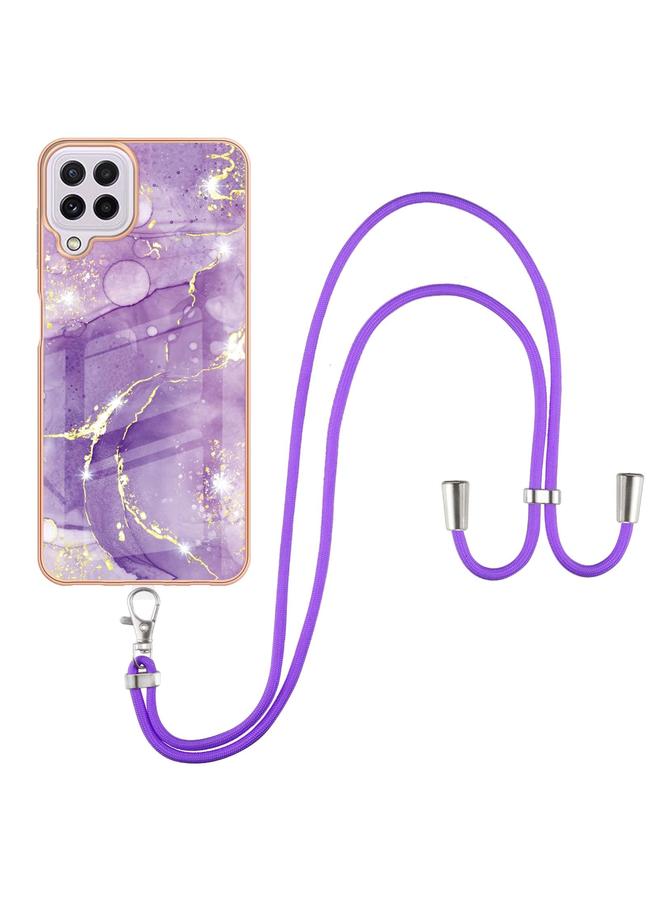 S-TOP Case For Samsung Galaxy A22 4G EU Version 158mm Electroplating Marble Pattern IMD TPU Shockproof Case with Neck Lanyard - Image 2