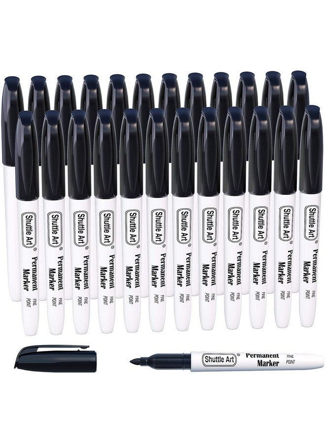 شاتل أرت أقلام تحديد دائمة، مجموعة من 24 قلم تحديد دائم باللون الأسود، برأس رفيع، تعمل على البلاستيك والخشب والحجر والمعادن والزجاج للرسم والتخطيط - Image 1