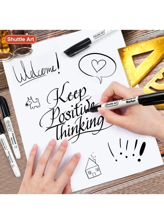 شاتل أرت أقلام تحديد دائمة، مجموعة من 24 قلم تحديد دائم باللون الأسود، برأس رفيع، تعمل على البلاستيك والخشب والحجر والمعادن والزجاج للرسم والتخطيط - Image 5