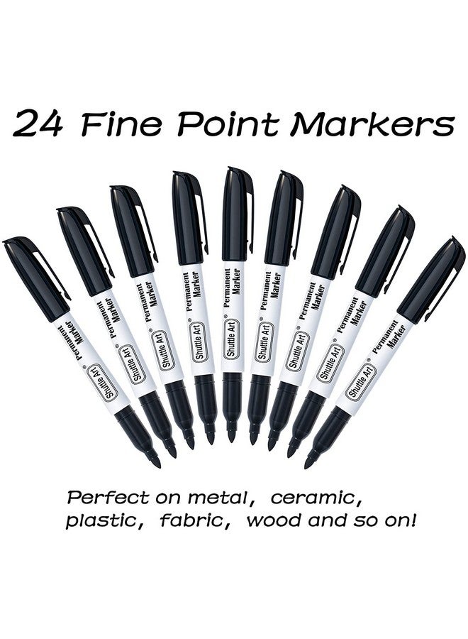 شاتل أرت أقلام تحديد دائمة، مجموعة من 24 قلم تحديد دائم باللون الأسود، برأس رفيع، تعمل على البلاستيك والخشب والحجر والمعادن والزجاج للرسم والتخطيط - Image 2