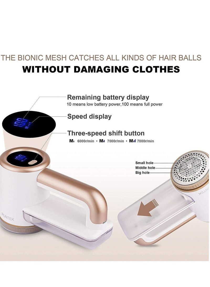 Y&D Rechargeable Fabric Shaver, Electric Commercial Lint Remover with LED Display and Big Trash Box, 3-Speeds for Removing Fuzz Pill from Clothes, Furniture, Sweater, Couch Blanket (White) - Image 3