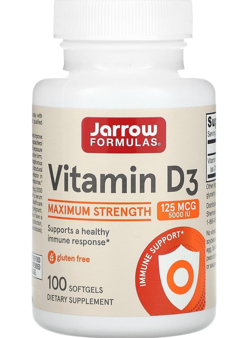 jarrow formulas فيتامين د3، أقصى قوة، 125 ميكروغرام (5,000 وحدة دولية)، 100 كبسولة لينة