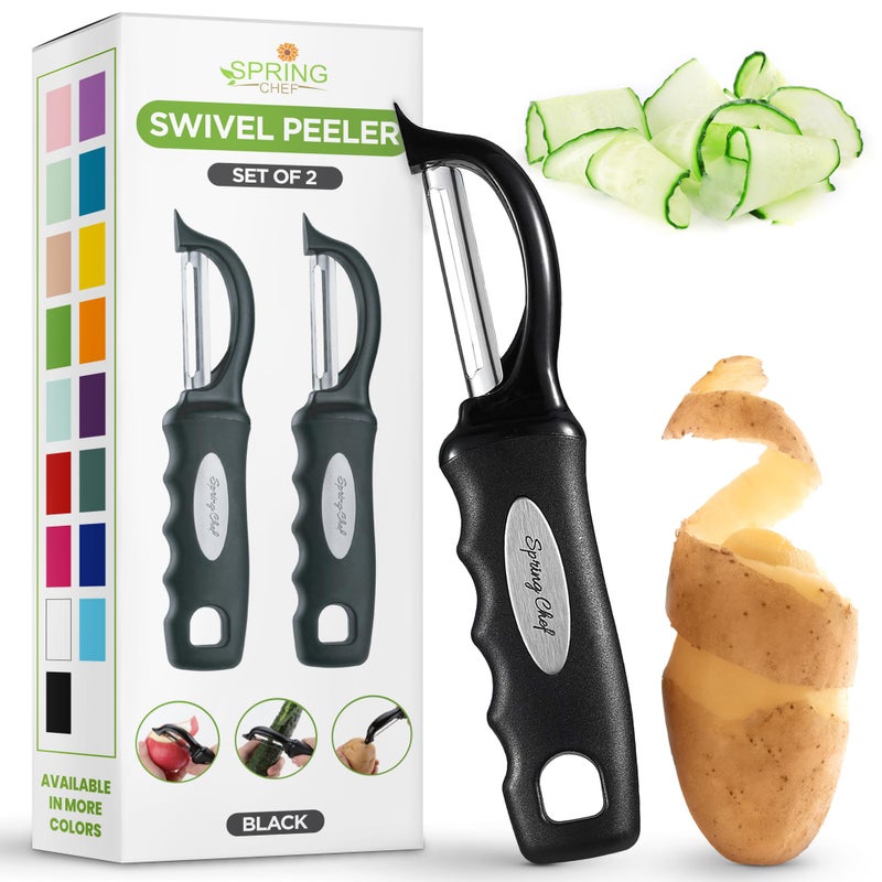 Spring Chef Premium Swivel Vegetable Peeler, Soft Grip Handle and Ultra Sharp Stainless Steel Blades - Perfect Kitchen Peeler For Veggie, Fruit, Potato, Carrot, Apple - Black - Set of 2 - Image 1